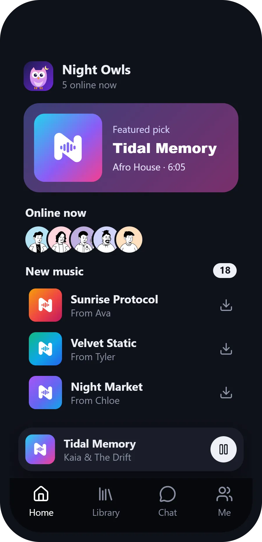 Home on a phone: the group, its featured pick, who is online and new music