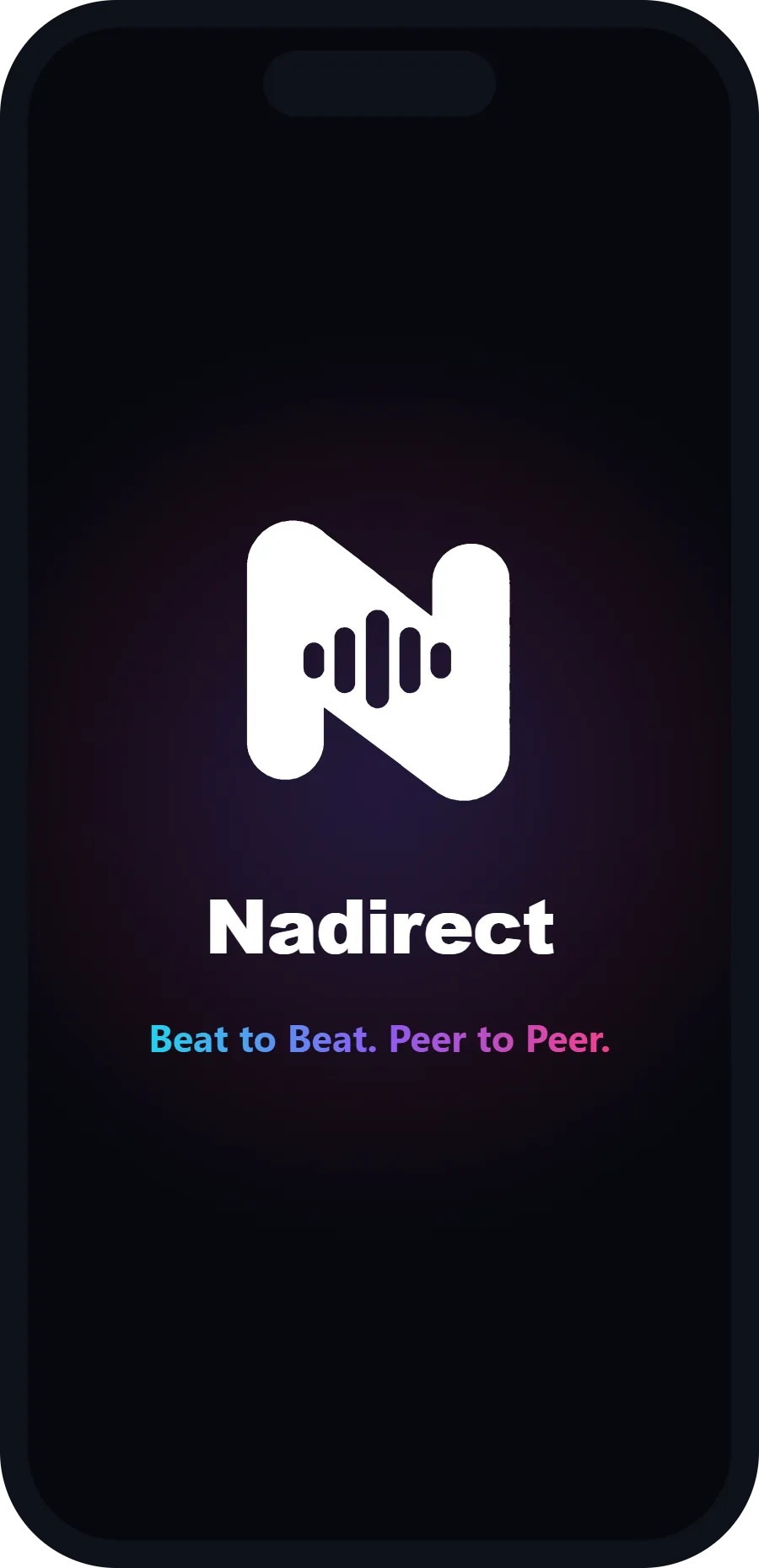 The Nadirect logo and slogan on a black phone screen